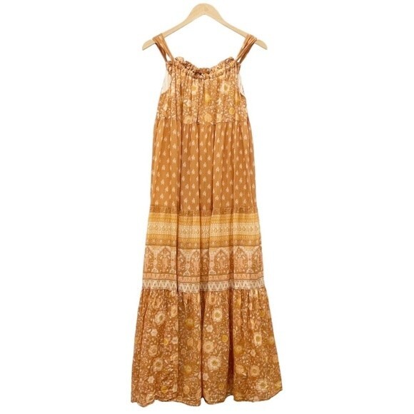 Spell & The Gypsy Utopia Strappy Maxi Sundress Tan Rust Batik Print Size Small - Picture 2 of 14